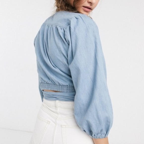 NWT Free People Sophie Denim Wrap Crop Top - Picture 4 of 6